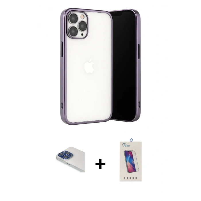MARSİLYAN™- iPhone 13 Pro Max Kılıf Vadi Minimal - Siyah Joko 5D Cam + Pers Alüminyum Kamera Lens - LT