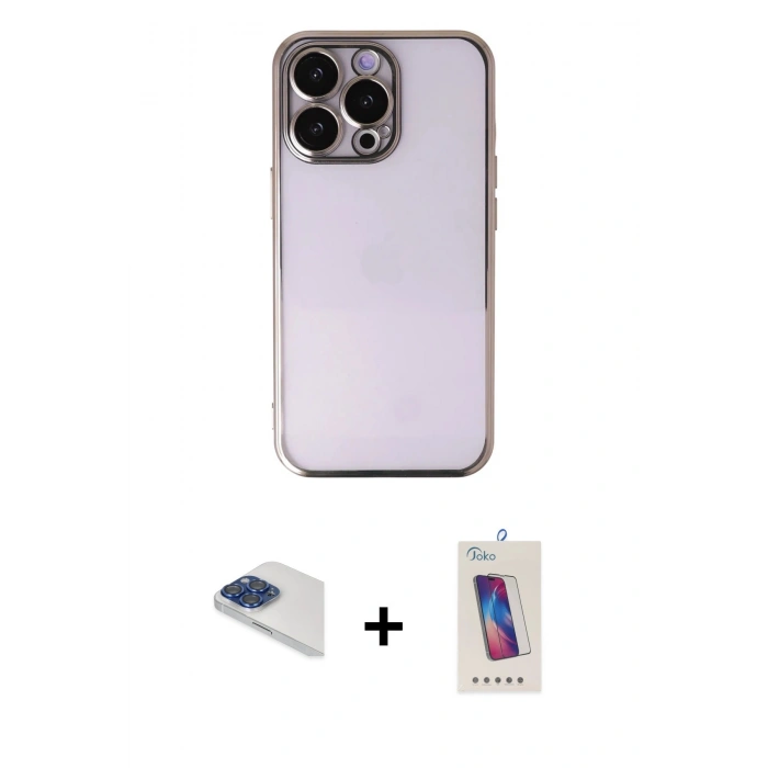 MARSİLYAN™- iPhone 13 Pro Max Kılıf Vadi Minimal - Siyah Joko 5D Cam + Pers Alüminyum Kamera Lens - LT