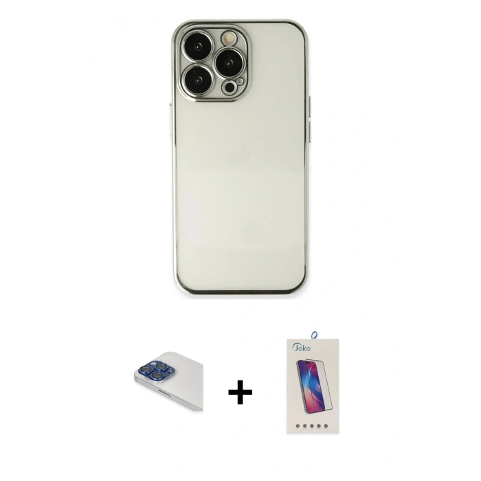 MARSİLYAN™- iPhone 13 Pro Max Kılıf Vadi Minimal - Siyah Joko 5D Cam + Pers Alüminyum Kamera Lens - LT