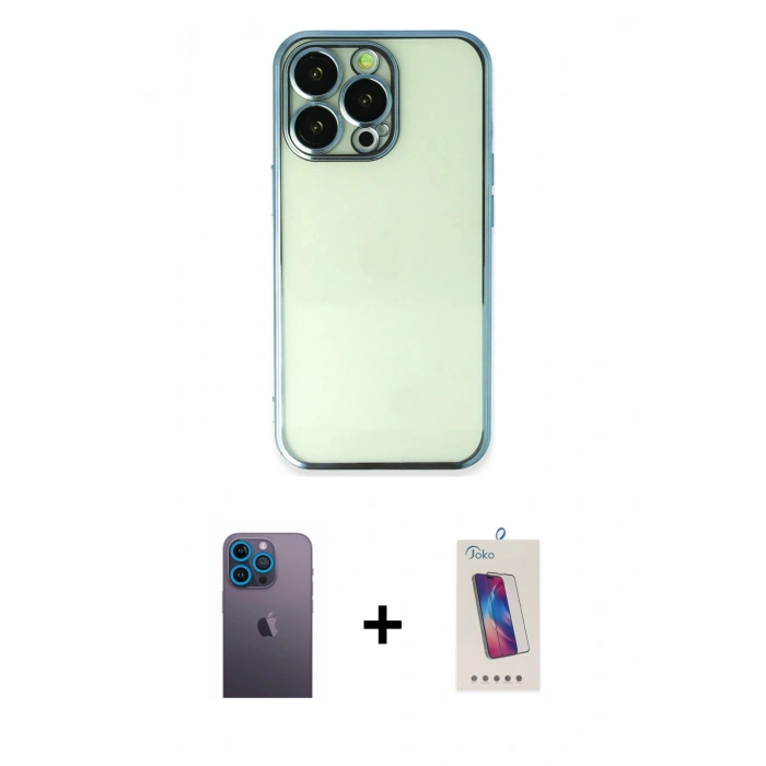 MARSİLYAN™- iPhone 13 Pro Max Kılıf Vadi Minimal - Siyah Joko 5D Cam + Neon Fosforlu Kamera Lens - MI