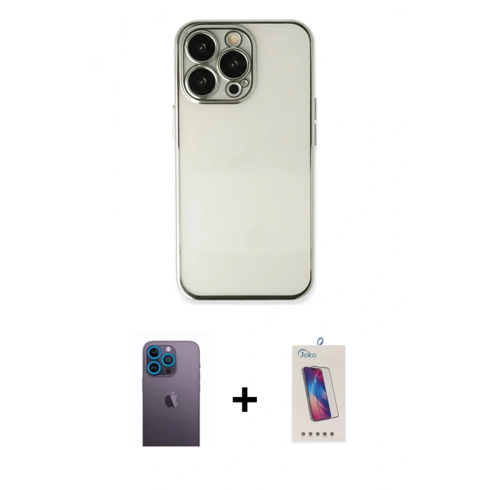 MARSİLYAN™- iPhone 13 Pro Max Kılıf Vadi Minimal - Siyah Joko 5D Cam + Neon Fosforlu Kamera Lens - MI