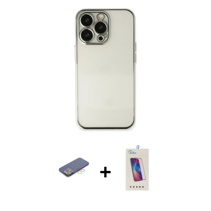 MARSİLYAN™- iPhone 13 Pro Max Kılıf Vadi Minimal - Siyah Joko 5D Cam + Renkli Kamera Lens Koruma Cam - MI
