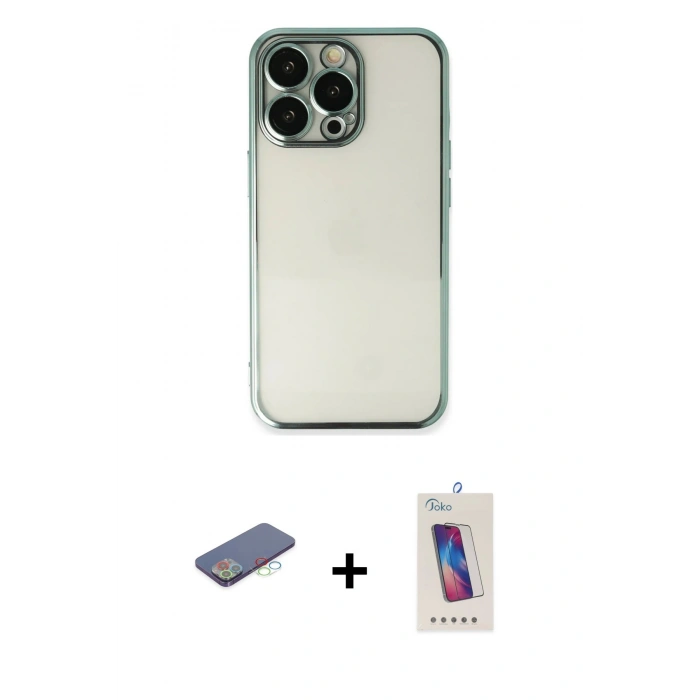 MARSİLYAN™- iPhone 13 Pro Max Kılıf Vadi Minimal - Siyah Joko 5D Cam + Renkli Kamera Lens Koruma Cam - MI