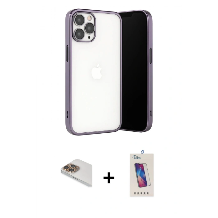 MARSİLYAN™- iPhone 13 Pro Max Kılıf Vadi Minimal - Siyah Joko 5D Cam + Pers Alüminyum Kamera Lens - GD