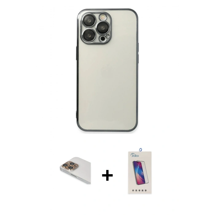 MARSİLYAN™- iPhone 13 Pro Max Kılıf Vadi Minimal - Siyah Joko 5D Cam + Pers Alüminyum Kamera Lens - GD