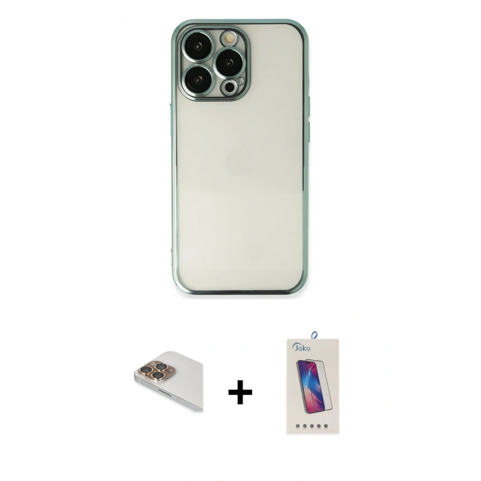 MARSİLYAN™- iPhone 13 Pro Max Kılıf Vadi Minimal - Siyah Joko 5D Cam + Pers Alüminyum Kamera Lens - GD