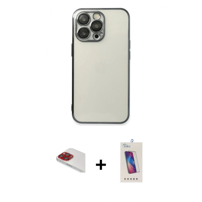 MARSİLYAN™- iPhone 13 Pro Max Kılıf Vadi Minimal - Siyah Joko 5D Cam + Pers Alüminyum Kamera Lens - KI