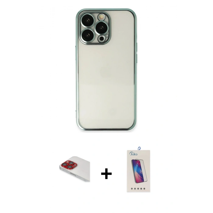 MARSİLYAN™- iPhone 13 Pro Max Kılıf Vadi Minimal - Siyah Joko 5D Cam + Pers Alüminyum Kamera Lens - KI