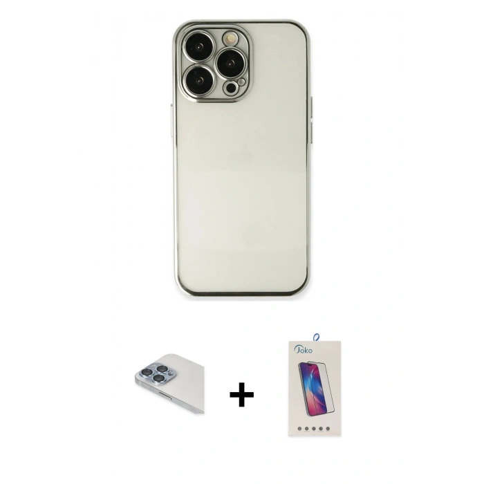 MARSİLYAN™- iPhone 13 Pro Max Kılıf Vadi Minimal - Siyah Joko 5D Cam + Pers Alüminyum Kamera Lens - SABE