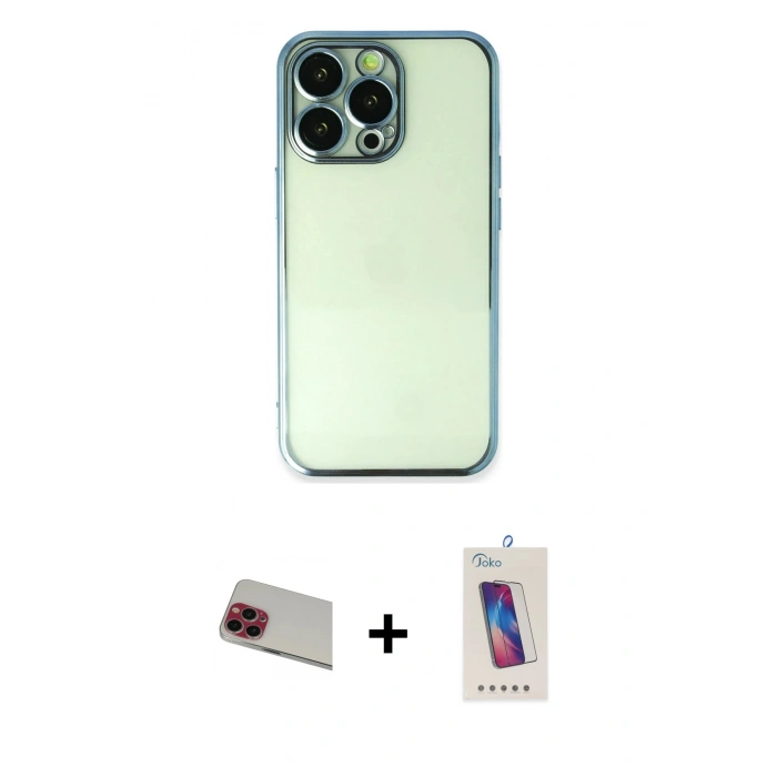 MARSİLYAN™- iPhone 13 Pro Max Kılıf Vadi Minimal - Siyah Joko 5D Cam + Rainbow Kamera Lens Koruma Cam - KI
