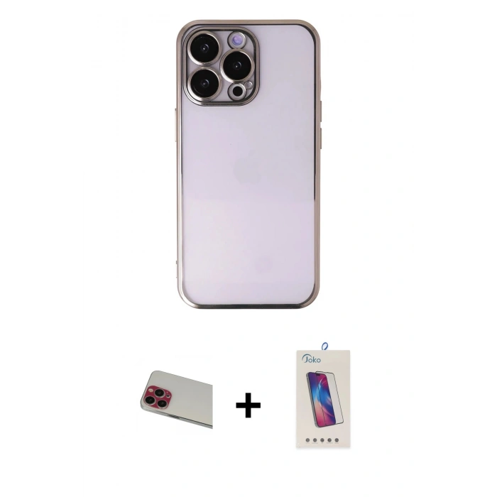 MARSİLYAN™- iPhone 13 Pro Max Kılıf Vadi Minimal - Siyah Joko 5D Cam + Rainbow Kamera Lens Koruma Cam - KI