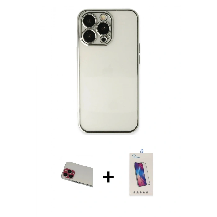 MARSİLYAN™- iPhone 13 Pro Max Kılıf Vadi Minimal - Siyah Joko 5D Cam + Rainbow Kamera Lens Koruma Cam - KI