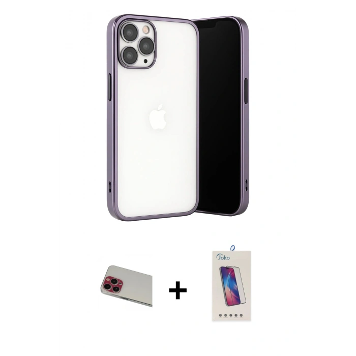 MARSİLYAN™- iPhone 13 Pro Max Kılıf Vadi Minimal - Siyah Joko 5D Cam + Rainbow Kamera Lens Koruma Cam - KI