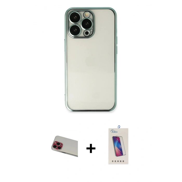 MARSİLYAN™- iPhone 13 Pro Max Kılıf Vadi Minimal - Siyah Joko 5D Cam + Rainbow Kamera Lens Koruma Cam - KI