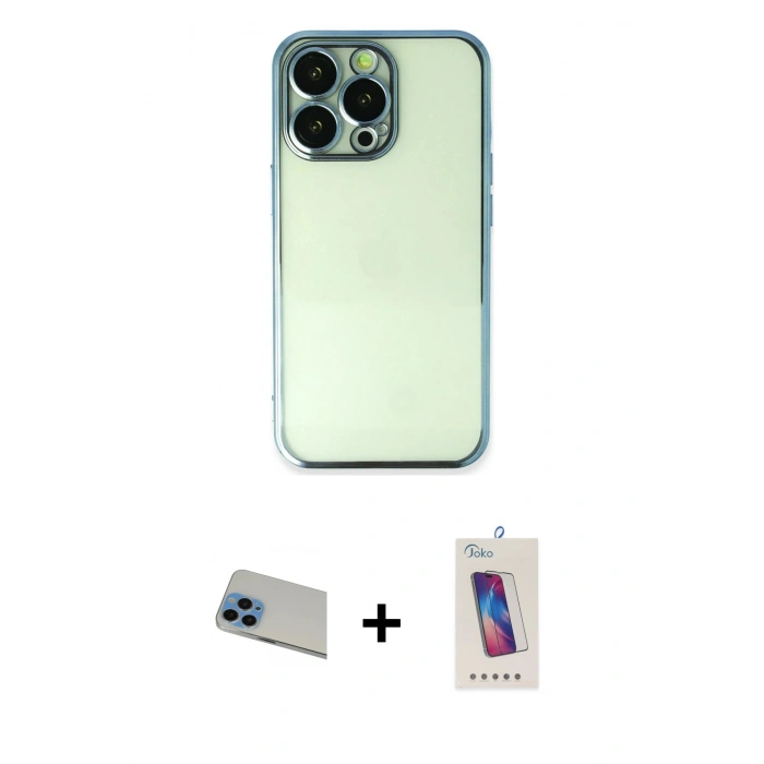 MARSİLYAN™- iPhone 13 Pro Max Kılıf Vadi Minimal - Siyah Joko 5D Cam + Rainbow Kamera Lens Koruma Cam - MI