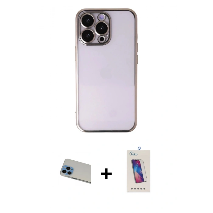 MARSİLYAN™- iPhone 13 Pro Max Kılıf Vadi Minimal - Siyah Joko 5D Cam + Rainbow Kamera Lens Koruma Cam - MI