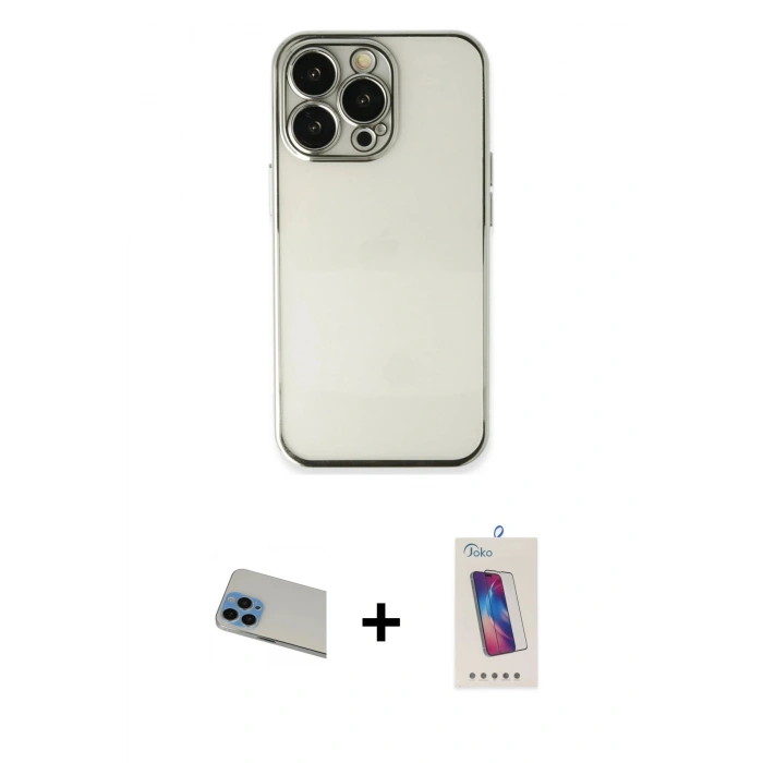MARSİLYAN™- iPhone 13 Pro Max Kılıf Vadi Minimal - Siyah Joko 5D Cam + Rainbow Kamera Lens Koruma Cam - MI