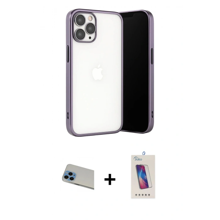 MARSİLYAN™- iPhone 13 Pro Max Kılıf Vadi Minimal - Siyah Joko 5D Cam + Rainbow Kamera Lens Koruma Cam - MI