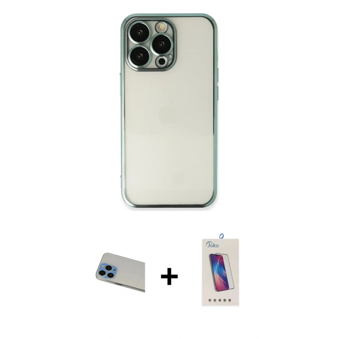 MARSİLYAN™- iPhone 13 Pro Max Kılıf Vadi Minimal - Siyah Joko 5D Cam + Rainbow Kamera Lens Koruma Cam - MI