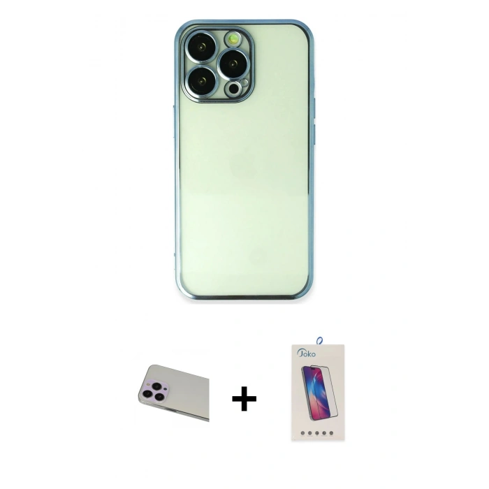 MARSİLYAN™- iPhone 13 Pro Max Kılıf Vadi Minimal - Siyah Joko 5D Cam + Rainbow Kamera Lens Koruma Cam - MR