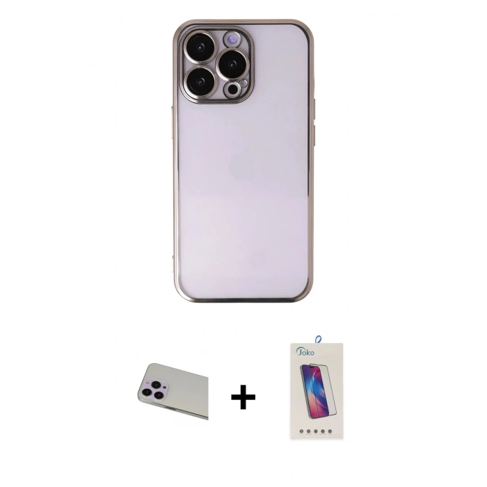 MARSİLYAN™- iPhone 13 Pro Max Kılıf Vadi Minimal - Siyah Joko 5D Cam + Rainbow Kamera Lens Koruma Cam - MR