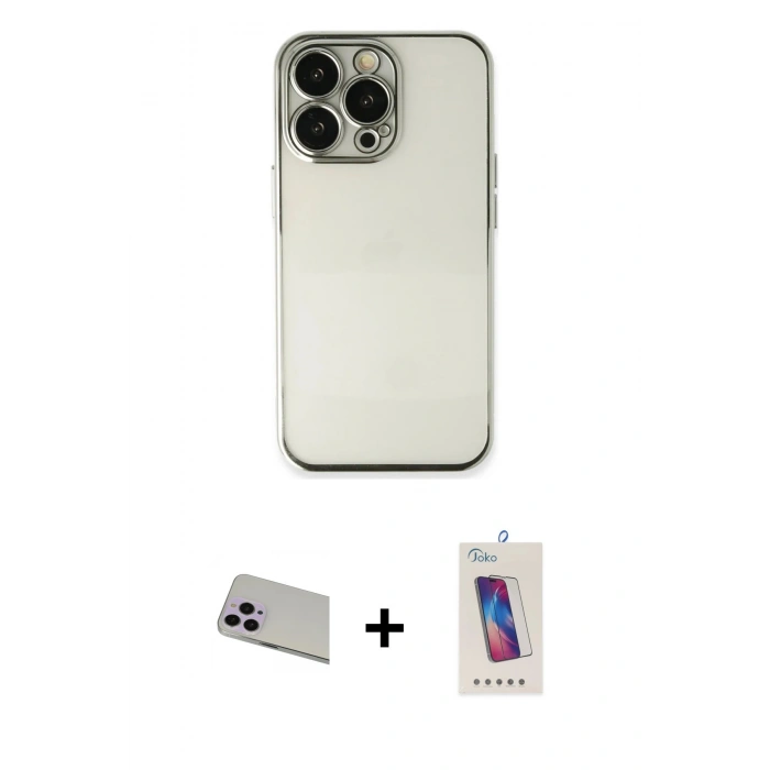 MARSİLYAN™- iPhone 13 Pro Max Kılıf Vadi Minimal - Siyah Joko 5D Cam + Rainbow Kamera Lens Koruma Cam - MR