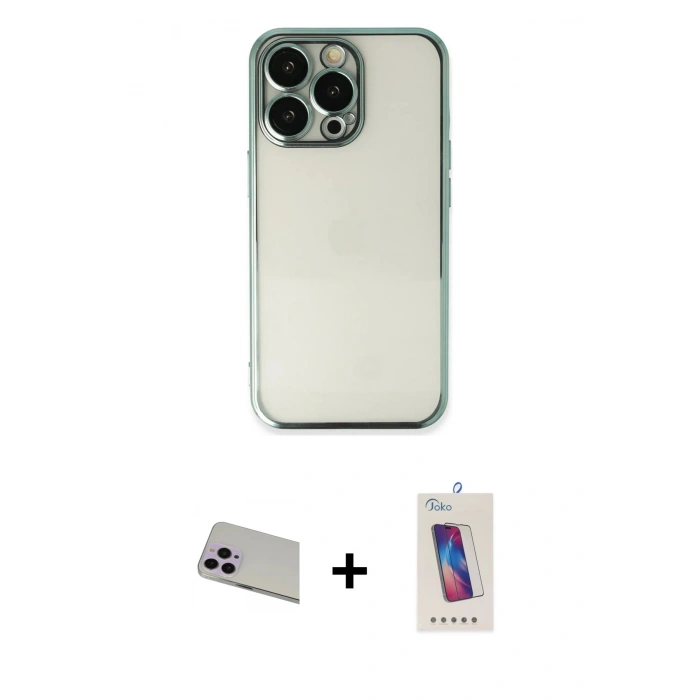 MARSİLYAN™- iPhone 13 Pro Max Kılıf Vadi Minimal - Siyah Joko 5D Cam + Rainbow Kamera Lens Koruma Cam - MR