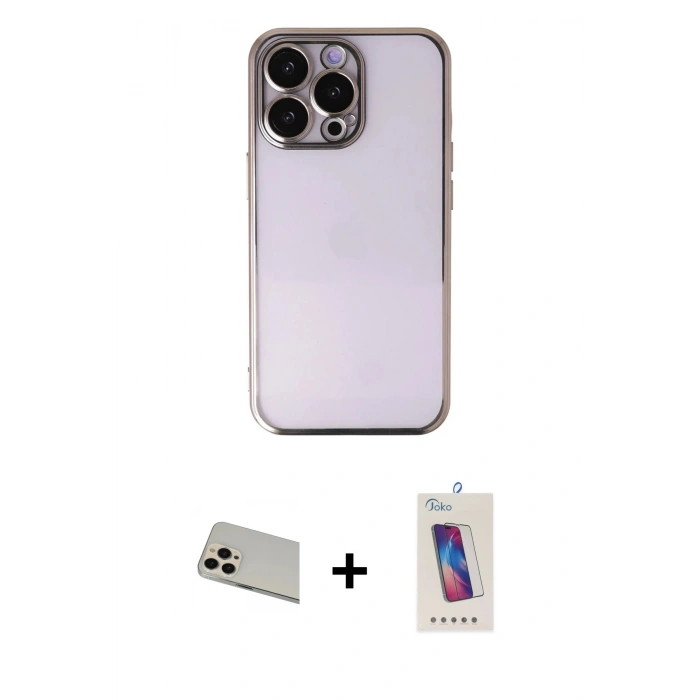 MARSİLYAN™- iPhone 13 Pro Max Kılıf Vadi Minimal - Siyah Joko 5D Cam + Rainbow Kamera Lens Koruma Cam - REGD