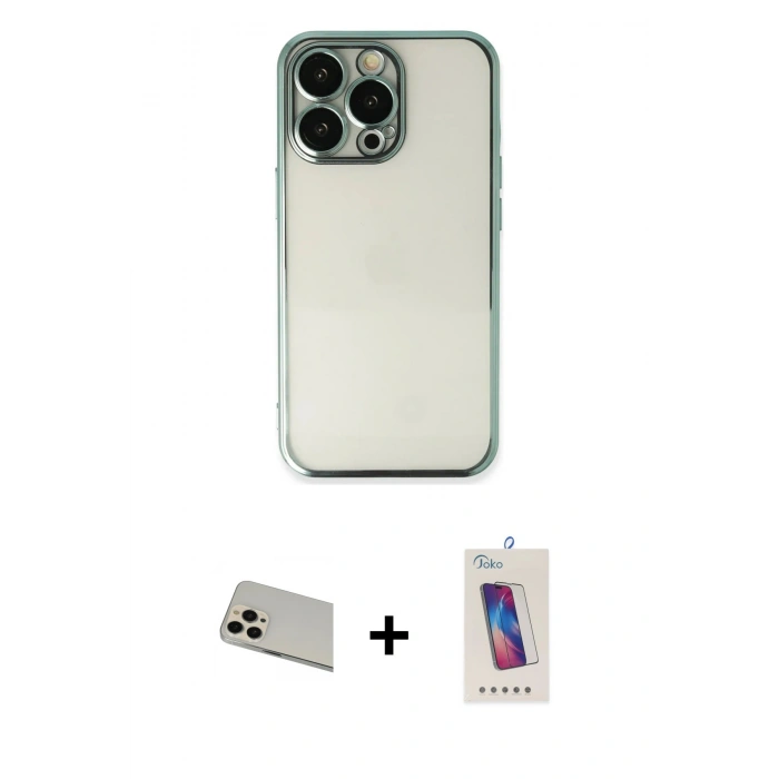 MARSİLYAN™- iPhone 13 Pro Max Kılıf Vadi Minimal - Siyah Joko 5D Cam + Rainbow Kamera Lens Koruma Cam - REGD