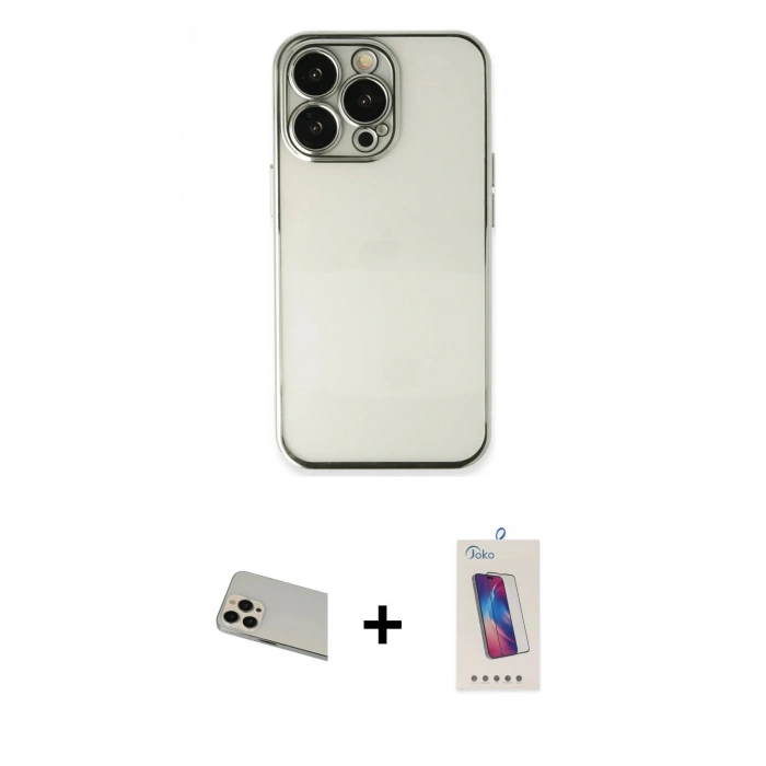 MARSİLYAN™- iPhone 13 Pro Max Kılıf Vadi Minimal - Siyah Joko 5D Cam + Rainbow Kamera Lens Koruma Cam - REGD