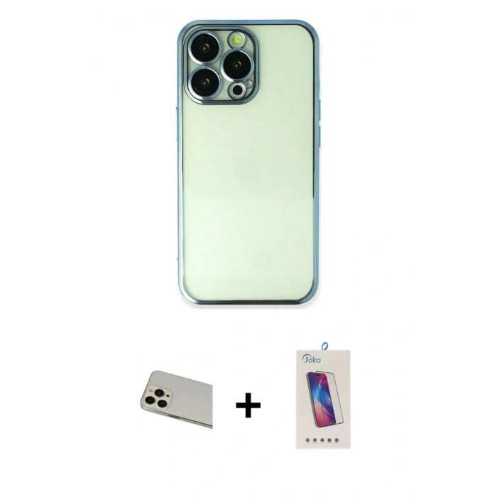 MARSİLYAN™- iPhone 13 Pro Max Kılıf Vadi Minimal - Siyah Joko 5D Cam + Rainbow Kamera Lens Koruma Cam - REGD