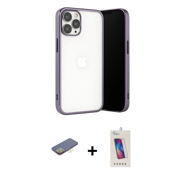 MARSİLYAN™- iPhone 13 Pro Max Kılıf Vadi Minimal - Siyah Joko 5D Cam + Renkli Kamera Lens Koruma Cam - SI