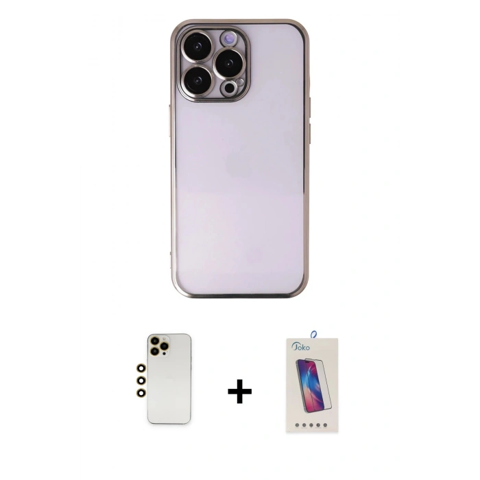 MARSİLYAN™- iPhone 13 Pro Max Kılıf Vadi Minimal - Siyah Joko 5D Cam + Shine Kamera Lens - GD