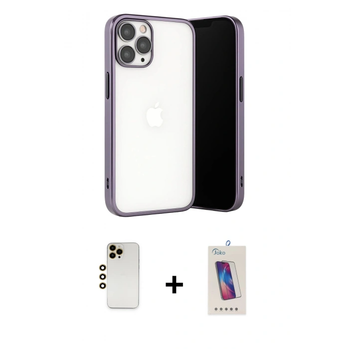 MARSİLYAN™- iPhone 13 Pro Max Kılıf Vadi Minimal - Siyah Joko 5D Cam + Shine Kamera Lens - GD