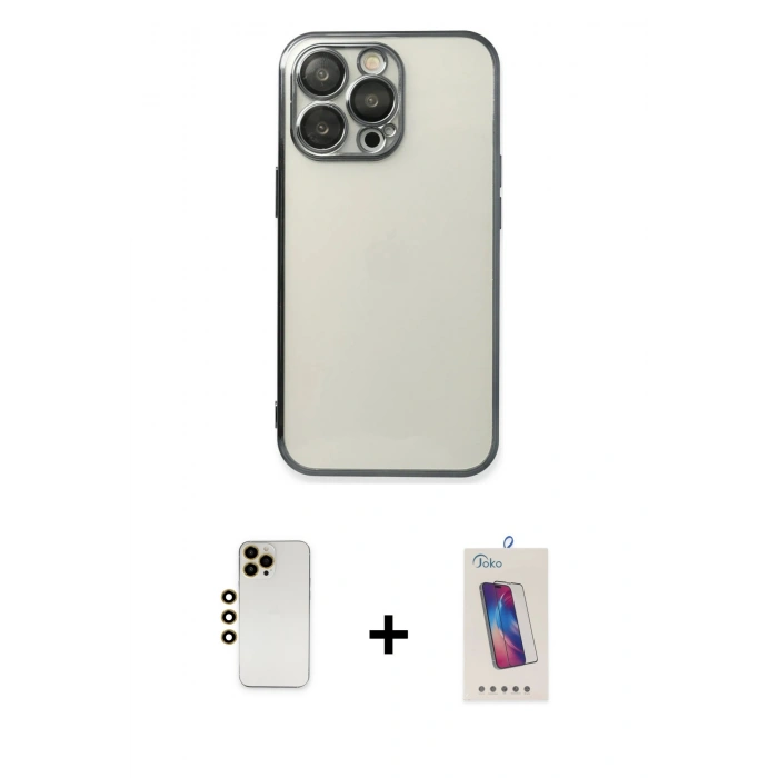 MARSİLYAN™- iPhone 13 Pro Max Kılıf Vadi Minimal - Siyah Joko 5D Cam + Shine Kamera Lens - GD