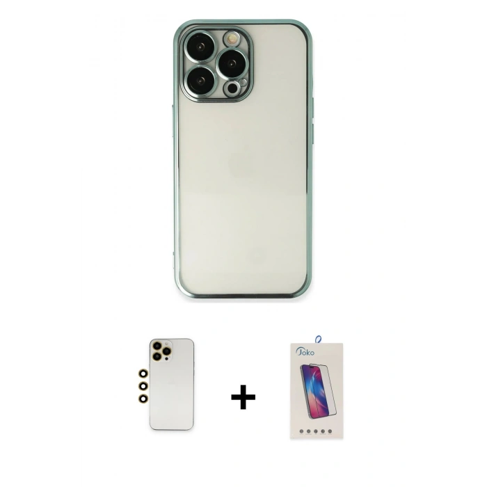 MARSİLYAN™- iPhone 13 Pro Max Kılıf Vadi Minimal - Siyah Joko 5D Cam + Shine Kamera Lens - GD