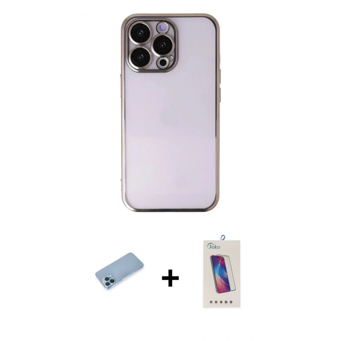 MARSİLYAN™- iPhone 13 Pro Max Kılıf Vadi Minimal - Siyah Joko 5D Cam + Shine Kamera Lens Koruma Cam - MI