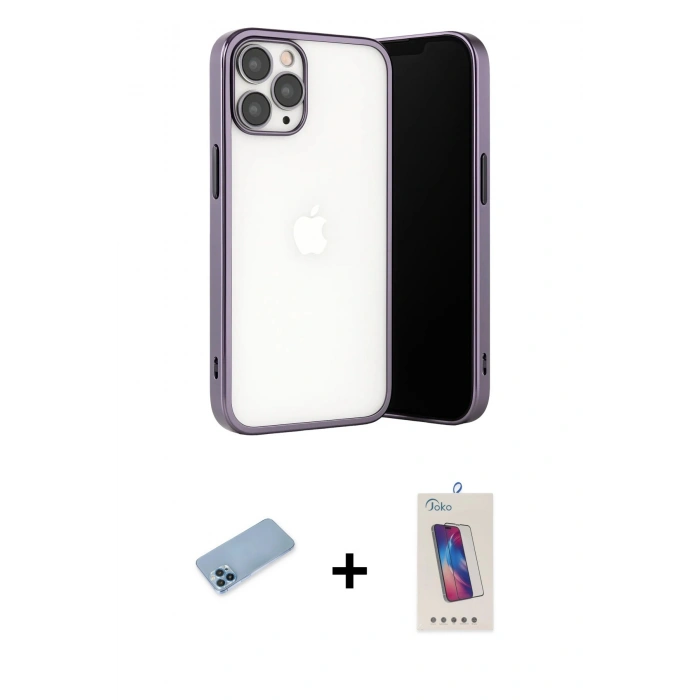 MARSİLYAN™- iPhone 13 Pro Max Kılıf Vadi Minimal - Siyah Joko 5D Cam + Shine Kamera Lens Koruma Cam - MI