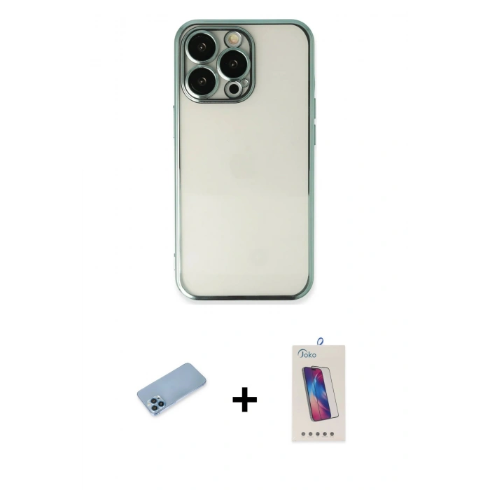 MARSİLYAN™- iPhone 13 Pro Max Kılıf Vadi Minimal - Siyah Joko 5D Cam + Shine Kamera Lens Koruma Cam - MI