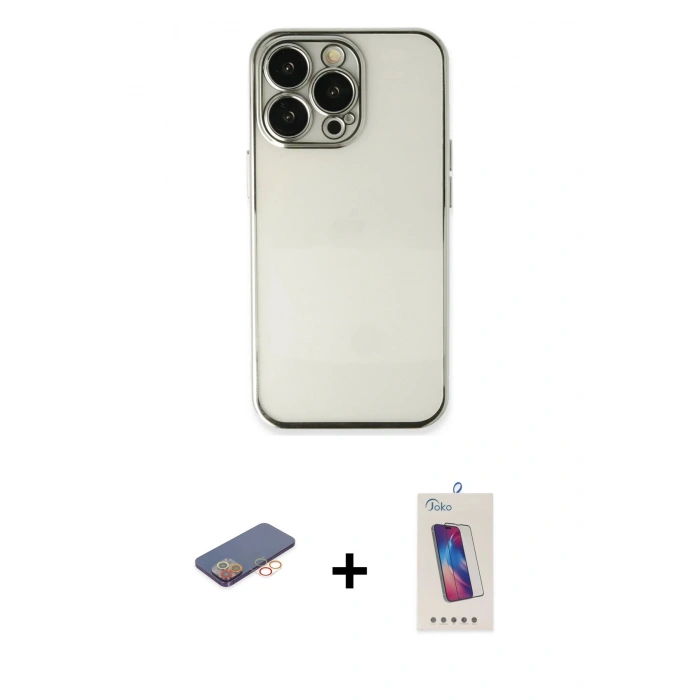 MARSİLYAN™- iPhone 13 Pro Max Kılıf Vadi Minimal - Siyah Joko 5D Cam + Renkli Kamera Lens Koruma Cam - TU