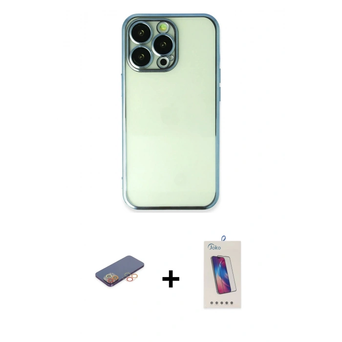 MARSİLYAN™- iPhone 13 Pro Max Kılıf Vadi Minimal - Siyah Joko 5D Cam + Renkli Kamera Lens Koruma Cam - TU