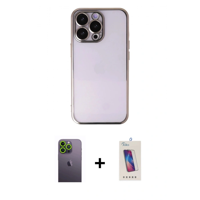 MARSİLYAN™- iPhone 13 Pro Max Kılıf Vadi Minimal - Siyah Joko 5D Cam + Neon Fosforlu Kamera Lens - YL