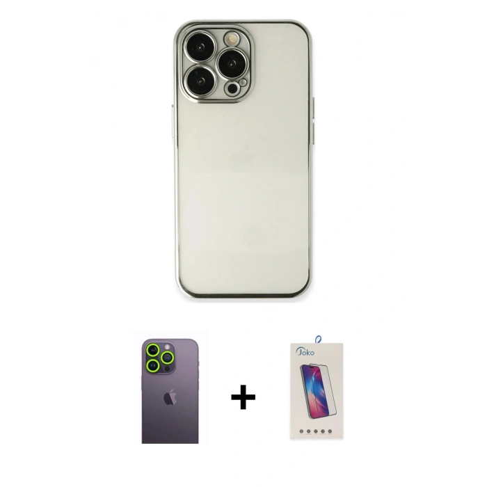 MARSİLYAN™- iPhone 13 Pro Max Kılıf Vadi Minimal - Siyah Joko 5D Cam + Neon Fosforlu Kamera Lens - YL
