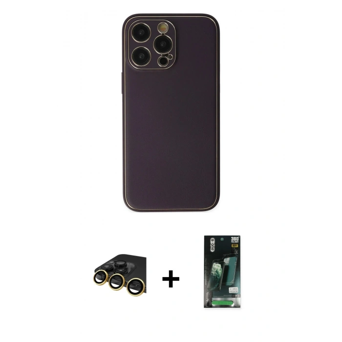 MARSİLYAN™- iPhone 13 Pro Max Kılıf Yadigar Klasik - Şeffaf 360 Full Body Arka Koruyucu + Raze Metal Kamera Lens - GD