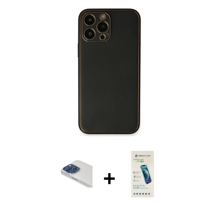 MARSİLYAN™- iPhone 13 Pro Max Kılıf Yadigar Klasik - Şeffaf Pasifik Cam Ekran Koruyucu + Lacivert Pers Alüminyum Kamera Lens