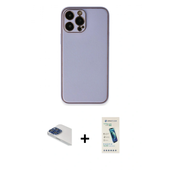 MARSİLYAN™- iPhone 13 Pro Max Kılıf Yadigar Klasik - Şeffaf Pasifik Cam Ekran Koruyucu + Lacivert Pers Alüminyum Kamera Lens