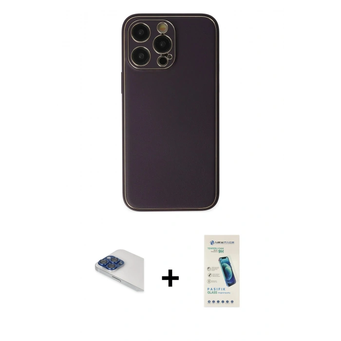 MARSİLYAN™- iPhone 13 Pro Max Kılıf Yadigar Klasik - Şeffaf Pasifik Cam Ekran Koruyucu + Lacivert Pers Alüminyum Kamera Lens