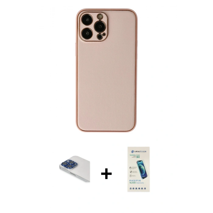 MARSİLYAN™- iPhone 13 Pro Max Kılıf Yadigar Klasik - Şeffaf Pasifik Cam Ekran Koruyucu + Lacivert Pers Alüminyum Kamera Lens