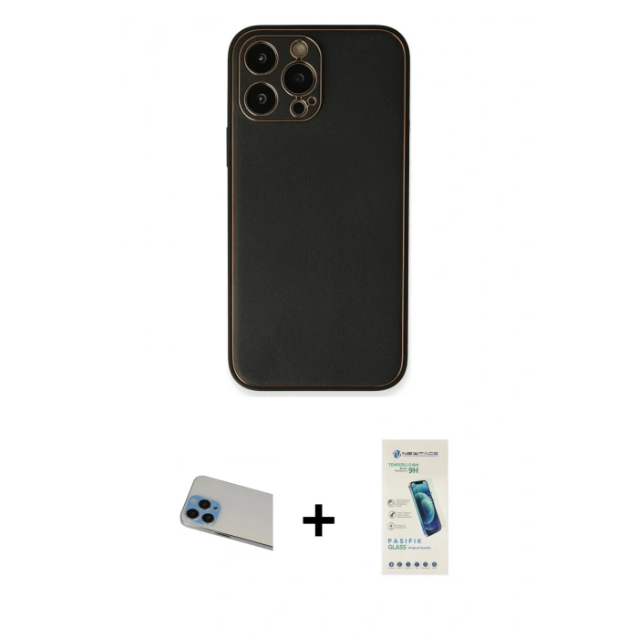 MARSİLYAN™- iPhone 13 Pro Max Kılıf Yadigar Klasik - Şeffaf Pasifik Cam Ekran Koruyucu + Rainbow Kamera Lens Koruma Cam - MI