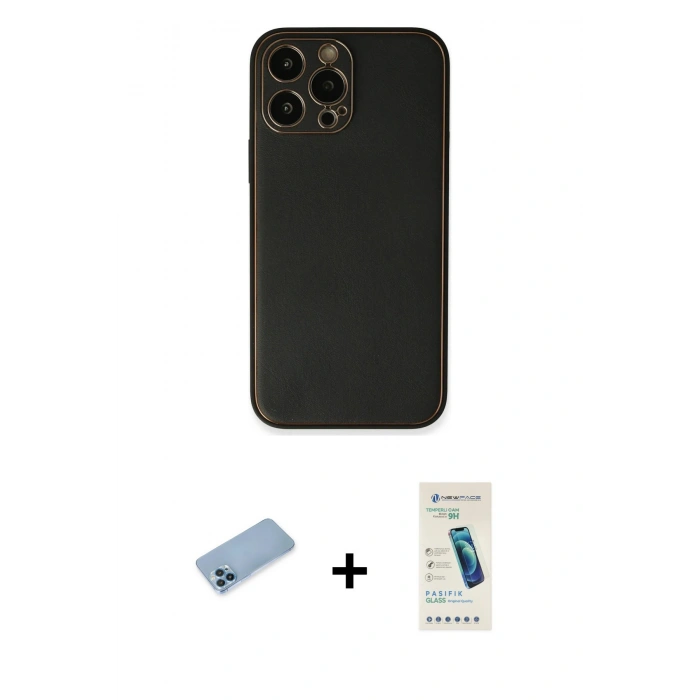 MARSİLYAN™- iPhone 13 Pro Max Kılıf Yadigar Klasik - Şeffaf Pasifik Cam Ekran Koruyucu + Shine Kamera Lens Koruma Cam - MI